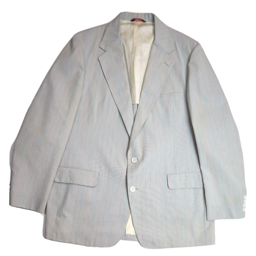 VINTAGE MEN'S GRAY w/ MULTI-COLOR PINSTRIPE BLAZER JACKET - VANJULIAN - SIZE 44R